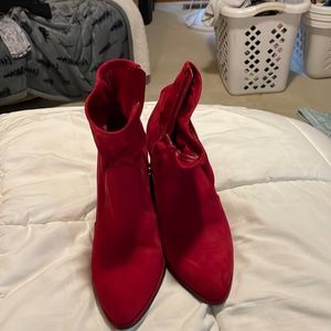 Red suede ankle boots